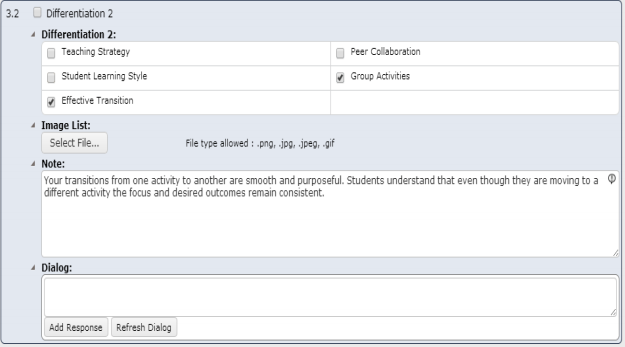 Actual observation template providing written feedback to a teacher after a classroom observation